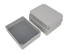 Hermetic box PH-4A.2P, with weakening rings for glands, PMT-4 plate, IP65,elektro-plast