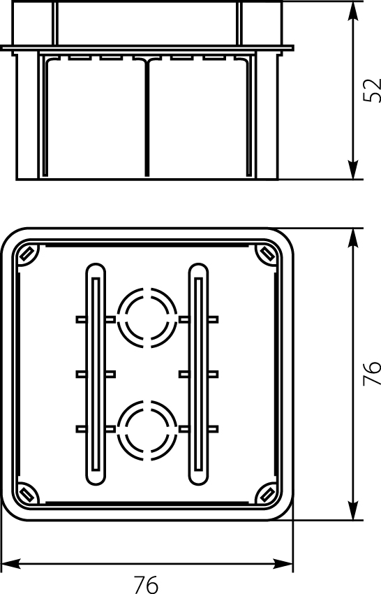 Flush junction boxes Pp/t 1     (76 x 76 x 50,5),elektro-plast