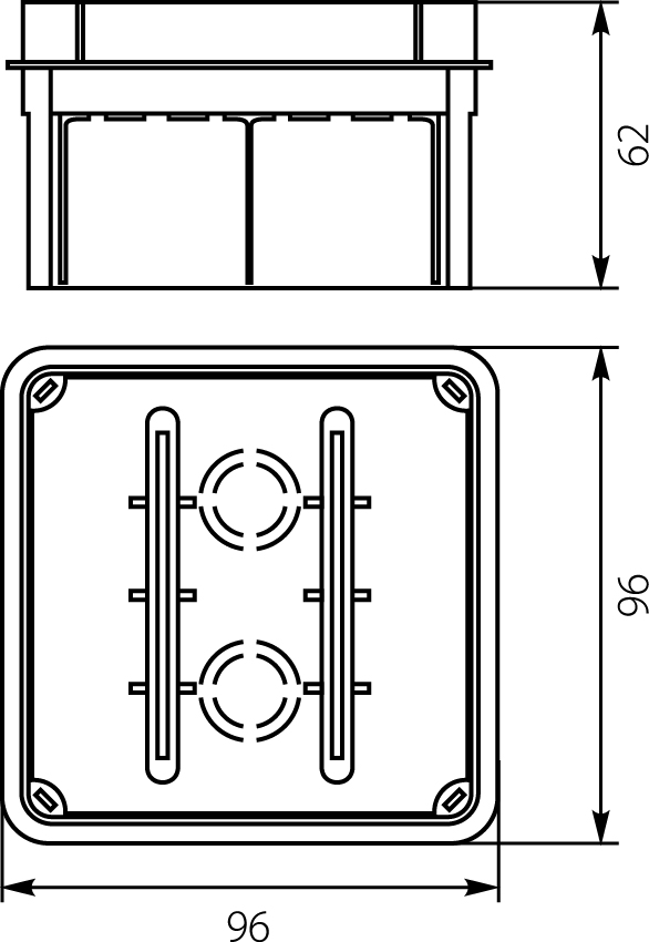 Flush junction boxes Pp/t 3     (96 x 96 x 60,5),elektro-plast