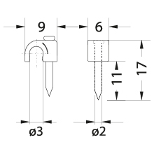 Uchwyt kablowy z gwoździem FLOP-3, okrągły przewód ⌀3mm, biały, gwóźdź: 2x17mm
