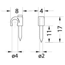 Uchwyt kablowy z gwoździem FLOP-4, okrągły przewód ⌀4mm, biały, gwóźdź: 2x17mm