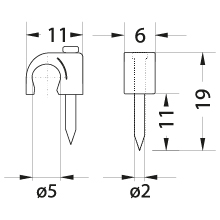 Uchwyt kablowy z gwoździem FLOP-5, okrągły przewód ⌀5mm, biały, gwóźdź: 2x19mm