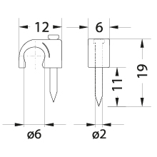 Uchwyt kablowy z gwoździem FLOP-6, okrągły przewód ⌀6mm, biały, gwóźdź: 2x19mm
