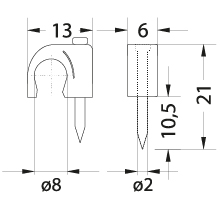 Uchwyt kablowy z gwoździem FLOP-8, okrągły przewód ⌀8mm, biały, gwóźdź: 2x21mm