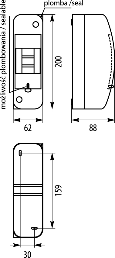 Surface distribution board - RNT 2S (N+PE),elektro-plast