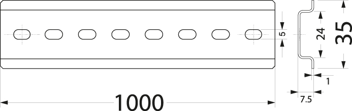 Bracket WTH 22/TH35/1000P, perforated