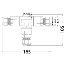 Cable Connector Tee SZPN 295X-3T, 5x1.5, 250V, 16A, IP68