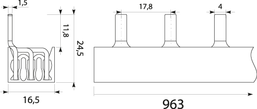 Szyna prądowa S54 3F-10SZ, typ-PIN, 63A