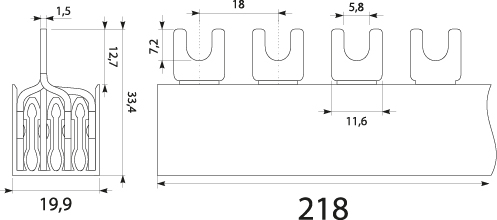 Current strip S12 4F - 16, 100A, kolor: szary