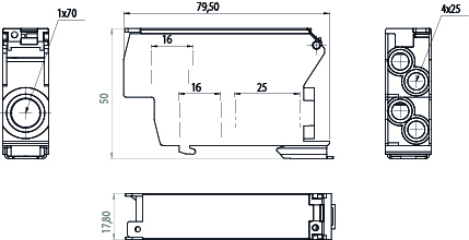 Distribution block SDB-70/Z, 192A, 240/415V, 6kV, TH35, color: green-yellow