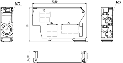 Distribution block SDB-70/CZE, 192A, 240/415V, 6kV, TH35, 5(4+1), color: red