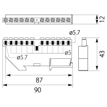 N and PE Terminal strip - LZBTH-12P  to TH 35 rails, colour: blue