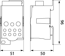 Blok Rozdzielczy UKK-500, na szynę TH35 lub do pow. płaskich, Al/Cu, max 8x24mm, 2x35mm, 5x16mm, 4x10mm, 1000V AC/DC, 500A