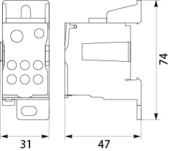 Blok Rozdzielczy UKK-125, na szynę TH35 lub do pow. płaskich, Al/Cu, 1x35mm, 1x16mm, 6x16mm, 1000V AC/DC, 125A