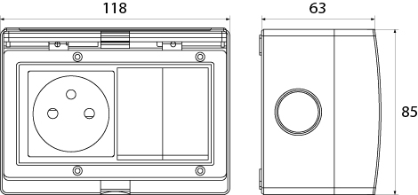 Single Socket 2P+Z + Two-Circuit Switch GPW2N IP55 - AQUA55, 16A, 250V~, color: gray