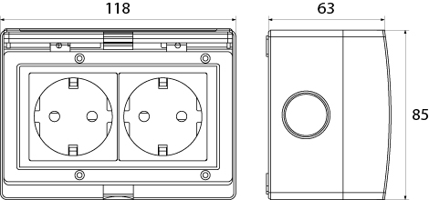 Double Socket Schuko 2x2P+Z G2SN IP55 - AQUA55, 16A, 250V~, color: gray