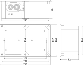 Hermetic flush-mounted facade box Ppt-EH250 INOX, IK10, IP65, stainless steel cover, 160x250x92