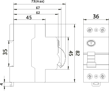Residual Overcurrent Circuit Braker RCD/63A/2P, 63A, 30mA, 2-pole type AC