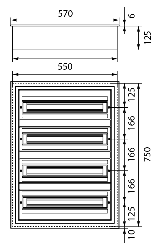 Flush Distribution Board DARP-96 QUITELINE (4x24), lacquered aluminium door, descriptive labels, aluminum TH rail (eurobus), IP54,elektro-plast